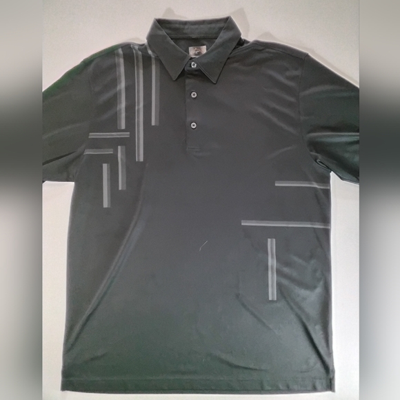 Greg‎ Norman Golf Polo Mens Large Black Geometric Tennis Athletic Moisture Wick - Picture 1 of 11